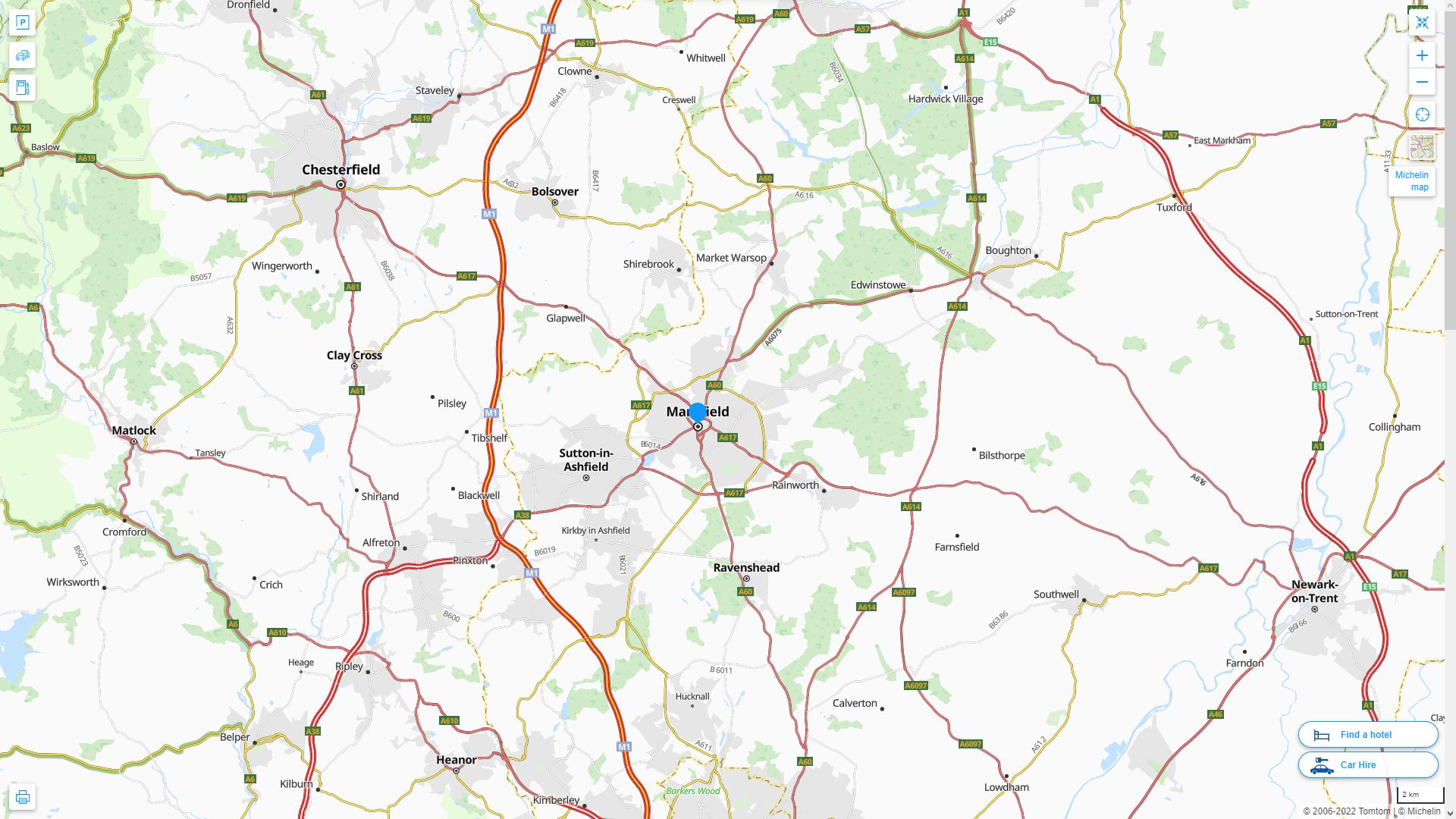 Mansfield Royaume Uni Autoroute et carte routiere